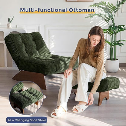 MAXYOYO Accent Chair with Ottoman Adjustable Backrest, Tufted Living Room Chair Upholstered Lounge Chair with Footrest Set, Modern Chair Cozy Reclining Chair for Reading Room, Green