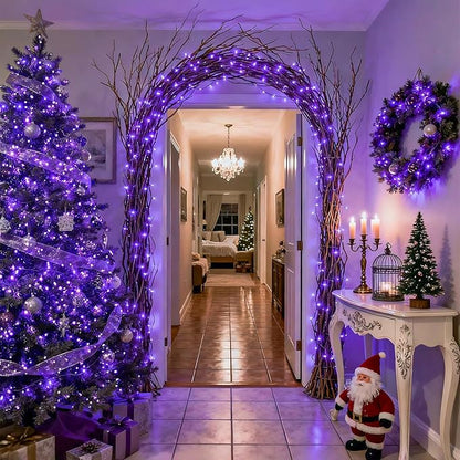 JMEXSUSS 500 LED Purple Christmas Lights, 173ft 8 Modes Christmas String Lights Outdoor Waterproof, Green Wire Purple LED Light for Indoor Party House Xmas Decorations