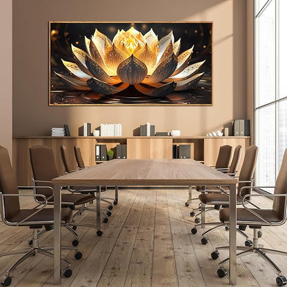 Lotus Flower Wall Art for Bedroom Women Yellow and Brown Wall Decor for Dining Room Large Living Room Wall Art with Wooden Frame 29 x 58 Inch