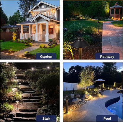 Gardenreet Brass Low Voltage Path Lights - 12V LED Landscaping Pathway Lamp IP65 Waterproof, Wired Walkway Lighting Outdoor, Mushroom-top Black for Lawn Backyard Garden G4 Bulb Not Included (8 Pack)