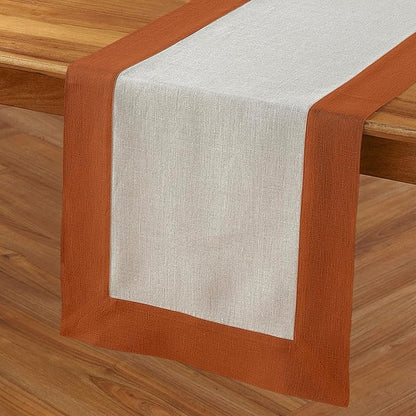 Solino Home Linen Table Runner 36 Inches - 100% Pure Linen Cinnamon and Natural Small Table Runner 14 x 36 Inch Ideal for Dresser and Coffee Tables - Contempo - Fall, Autumn, Thanksgiving