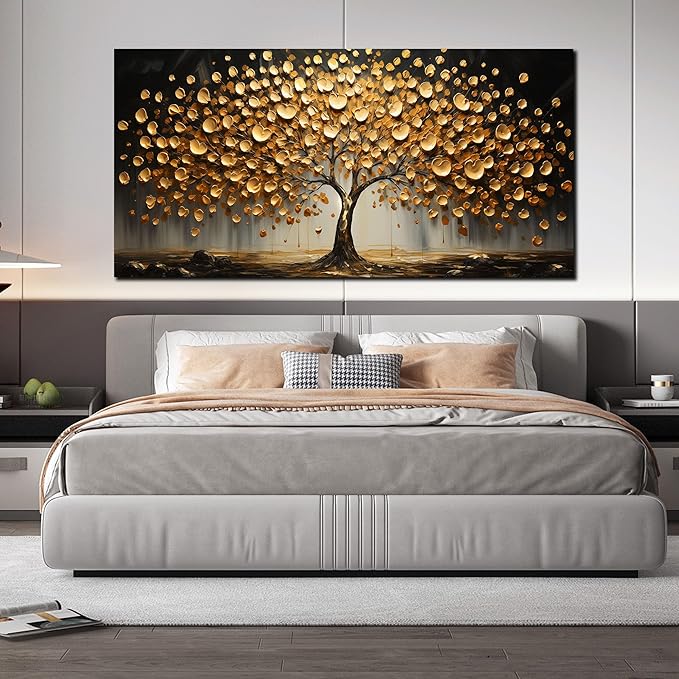 Gold Tree Wall Pictures for Living Room Large Print Painting Wall Art Bedroom Office Wall Decor 29 x 59 Inch Wrapped Canvas