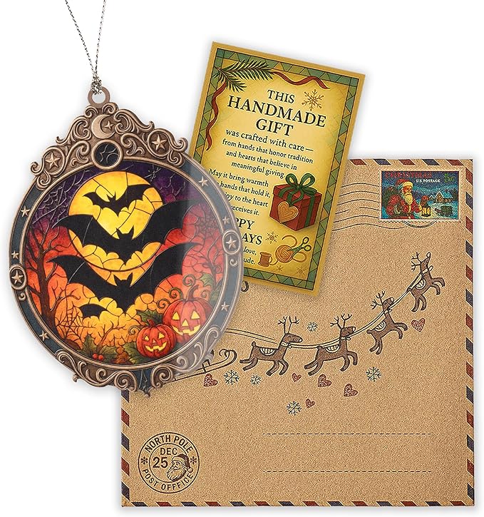 Halloween Bat Ornament – Pumpkin Halloween Decor | Spooky Halloween Decoration + Halloween Ornament Gift – Halloween Window Hanging 2025 – Christmas ornament 2025