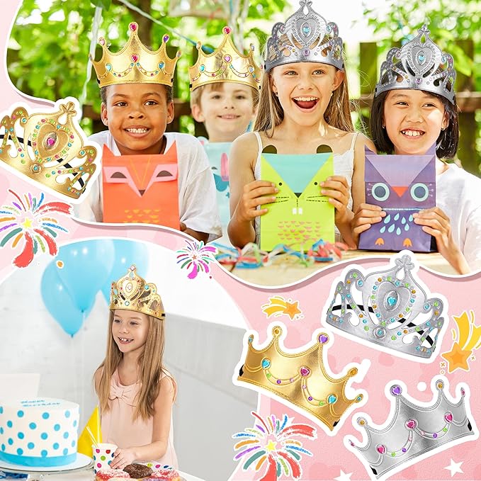 Yaomiao 44 Pcs Foam Crowns for Kids Princess Tiaras Crowns Bulk Diamond Sticker Making Kits for Birthday Party Supplies