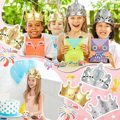 Yaomiao 44 Pcs Foam Crowns for Kids Princess Tiaras Crowns Bulk Diamond Sticker Making Kits for Birthday Party Supplies