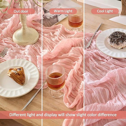 12 Pack Cheesecloth Table Runner 120 Inch Boho Rustic Gauze 10 FT Dusty Pink Cheese Cloths Table Runners Decorations for Spring Summer Birthday Party Baby Shower Wedding Holiday Home Decor