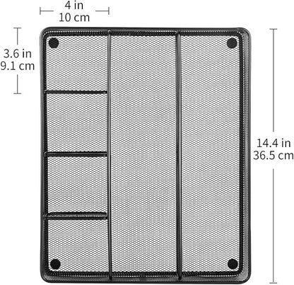 Amazon Basics Metal Mesh Desk Organizer with 6 Compartments, Anti-Slip Pen Holder Storage Tray for Office Supplies and Home, Black