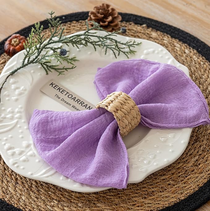 Cheesecloth Napkins 17x17 Inches Cloth Napkins Reusable Handmade Washable for Lunch Dinner Wedding Baby Bridal Shower Party Rustic Boho Decorations Bulk Set of 6 Lilac