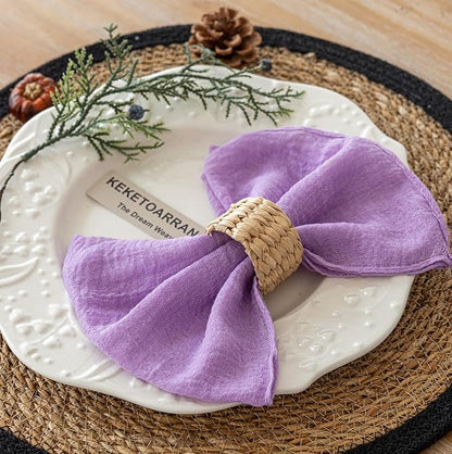 Cheesecloth Napkins 17x17 Inches Cloth Napkins Reusable Washable Handmade for Lunch Dinner Wedding Baby Bridal Shower Party Rustic Boho Decorations Bulk Set of 10 Lilac