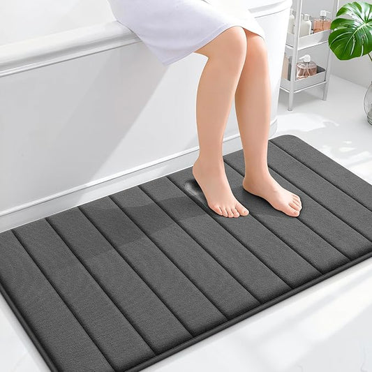 OLANLY Memory Foam Bath Mat 44x24, Super Soft Absorbent Bathroom Rugs, Quick Dry, Machine Washable Shower Floor Rugs, Bathmat Carpet, Bathroom Home Decor Accessories, Black