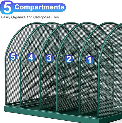 gianotter Desktop File Organizer, Desk Organizer with 5 Compartments, Paper Organizer for Desk, Workspace Organizers for Office Supplies (Green)