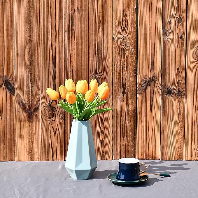 ONLY ART Artificial Burnt Orange Tulips 20 Pcs – 13.5 Inch PU Faux Flowers with Bendable Stems for Home Décor, Wedding Centerpieces, DIY Floral Arrangements, Table Decorations