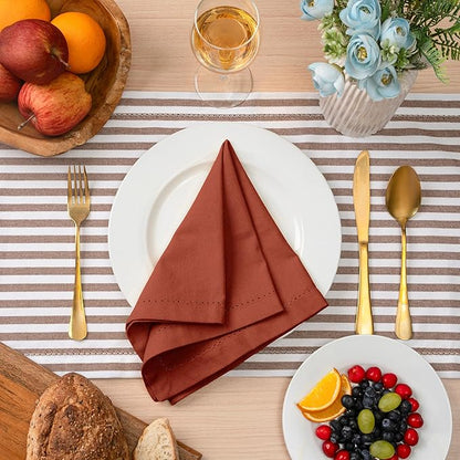 Blue Needles Set of 12 Hemstitch Linen Napkins 100% Cotton Rust Cloth Dinner Napkins 18x18 inches, Soft, Reusable, Absorbent, Washable, Ideal for Fall Thanksgiving Events, Parties & Everyday Use