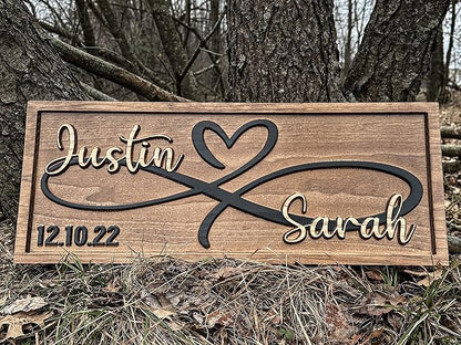 Personalized Heart Wall Decor | Wedding Gift for Couple | Wood Infinity Sign Wedding Date Engagement Anniversary Bridal Shower Gift