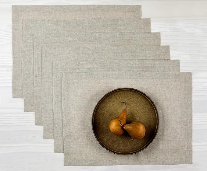 Solino Home Linen Natural Placemats Set of 6-100% Pure Linen Placemats 14 x 19 Inch for Fall, Autumn, Christmas, Holiday, New Year - Fete