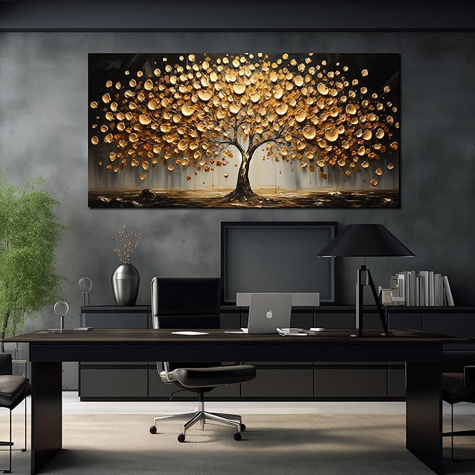 Gold Tree Wall Pictures for Living Room Large Print Painting Wall Art Bedroom Office Wall Decor 29 x 59 Inch Wrapped Canvas