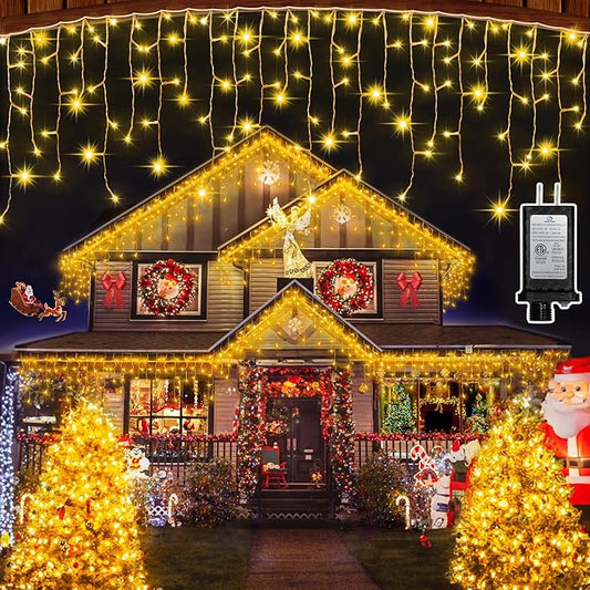 1332 LED 132FT Christmas Lights with 296 Drops, 12 Modes Dimmable Warm white Outdoor Hanging Lights with Timer Memory, Waterproof Curtain Lights for Home Bedroom Indoor Tree Window Roof Fence Wedding