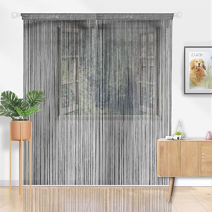 YIIBAII Door String Curtains Fringe Door Curtains for Doorways Window Room Decoration Living Room Divider(39"x110", Grey)