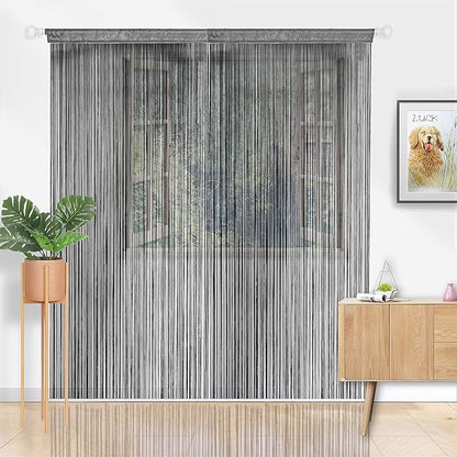 YIIBAII Door String Curtains Fringe Door Curtains for Doorways Window Room Decoration Living Room Divider(39"x110", Grey)