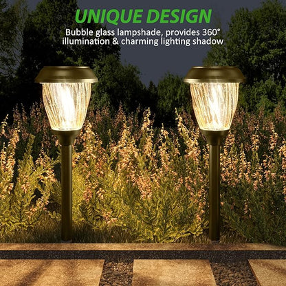 XMCOSY+ Solar Pathway Lights Outdoor, 10/25 LM in 2 Lighting Modes, Glass Stainless Steel Waterproof Outside Solar Powered Garden LED Lights for Yard Lawn Driveway Walkway Landscape Decor(Warm White)