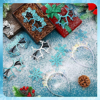 Riceshoot 12 Pcs Christmas Snowflake Headbands Snowflake Glasses Set Christmas Glittered Eyewear Headbands Accessories Party Favors