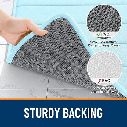 OLANLY Memory Foam Toilet Rugs U Shaped 24x20, Super Soft Absorbent Contour Bath Rugs, Quick Dry, Machine Washable Toilet Mat, Bathmat Floor Carpet, Bathroom Home Decor Accessories, Sky Blue