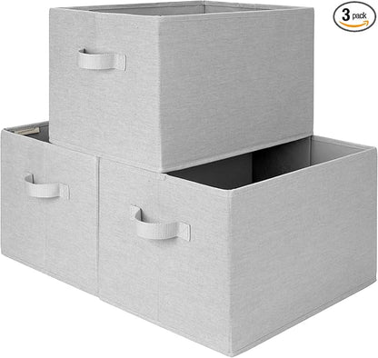 StorageWorks Fabric Storage Bins for Shelves, Closet Organization and Storage Baskets, Foldable Storage Bins Clothes Organizer, Light Grey, 3-Pack, Extra Large