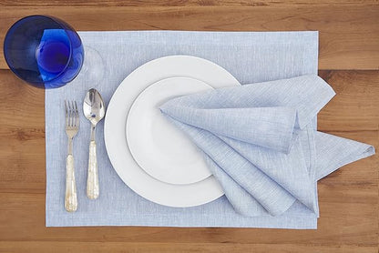Solino Home Linen Cloth Placemats Set of 4-100% Pure Linen Chambray Blue Placemats 14 x 19 Inch - Athena - Christmas, Winter