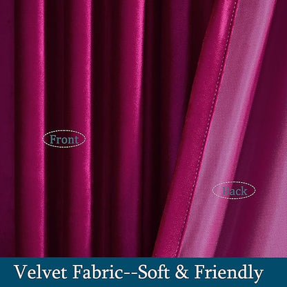 PRIMROSE Hot Pink Velvet Curtains 72 inch Long for Living Room,Set of 2 Panels Blackout Rod Pocket Back Tab Window Treatment Room Darkening Heavy Decorative Curtains Drapes for Bedroom
