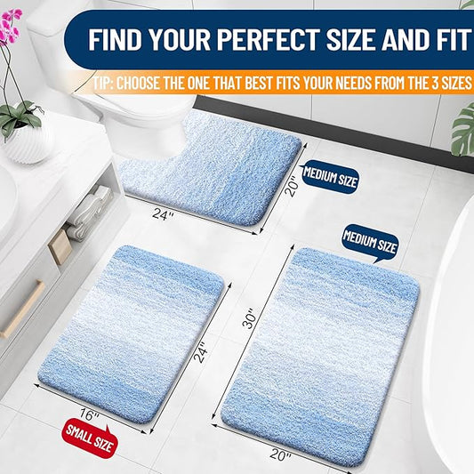 OLANLY Bathroom Rugs Mat 59x24, Extra Soft Absorbent Microfiber Bath Rugs, Rubber Backing, Quick Dry, Machine Washable Bath Mats for Bathroom Floor, Tub and Shower, Home Decor Accessories, Light Blue