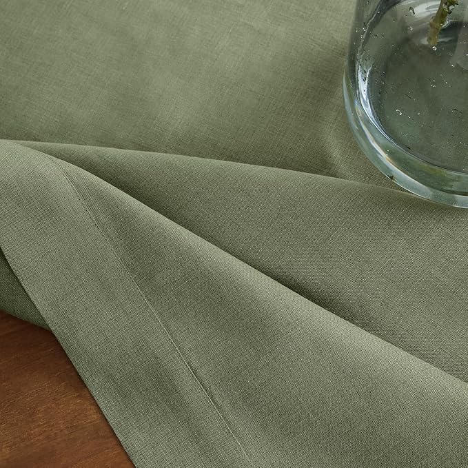 Solino Home Linen Oil Green Table Runner 72 Inches Long - 100% Pure Linen 14 x 72 Inch Table Runner for Fall, Autumn, Christmas, New Year - Fete