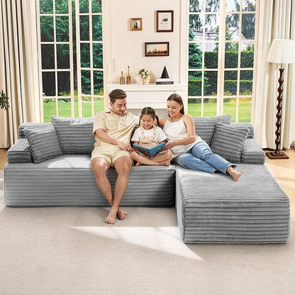 Hobestluk Modular Sectional Sofa Couches L-Shape Couch 3 Seat Modular Sofa Memory Foam Sectional Couches for Living Room, Cloud Couch with Oversized Chaise (Right Facing)