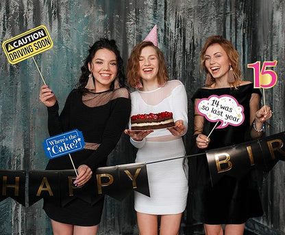 15th Birthday Photo Booth Party Props - 40 Pieces - Funny Kids Birthday Party Supplies, Decorations and Favors