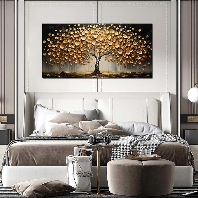 Tree Pictures Wall Decor for Bedroom Gold Wall Art for Office Dining Room Print Picture Living Room Wall Decor 24 x 48 Inch