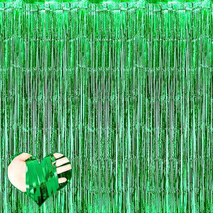 4 Pack Green Fringe Curtain Backdrop, 3.2Ft x 8.2Ft Metallic Tinsel Foil Fringe Streamers Background for Photo Booth Birthday Wedding Baby Shower Carnival Easter Mother’s Day Party Decorations