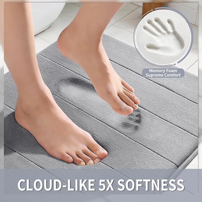 Yimobra Bathroom Runner 55"x24", Non Slip Memory Foam Bath Mat, Super Soft Water Absorbent Hallway Carpet, Machine Washable Rug for Vanity Tub Shower, Gray