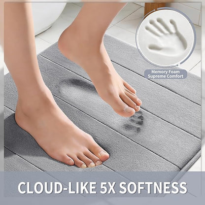 Yimobra Memory Foam Bath Mat, Super Soft Absorbent Bathroom Rug Non Slip 31.5x20 Inch, Quick Dry, Machine Washable Floor Carpet for Tub Shower, Home Decor Accessories, Gray