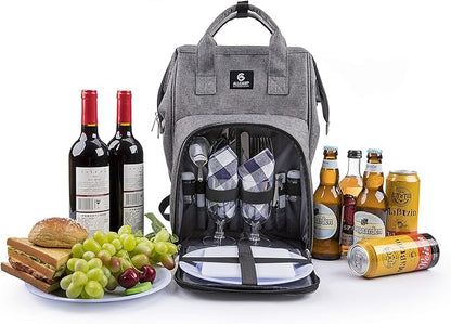 ALLCAMP OUTDOOR GEAR Picnic Backpack for 2 Person W/ Fleece Blanket, Plates and Cutlery Set