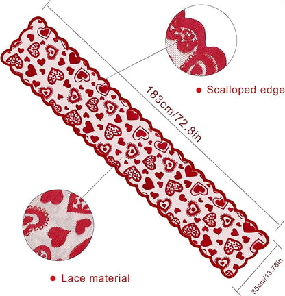 Mosoan Valentines Day Decor Table Runner - 13 x 72 Inch Red Lace Table Runner for Wedding Party, Valentines Decorations - Valentines Day Decor Home Romantic Decorations Heart Shaped Table Runner
