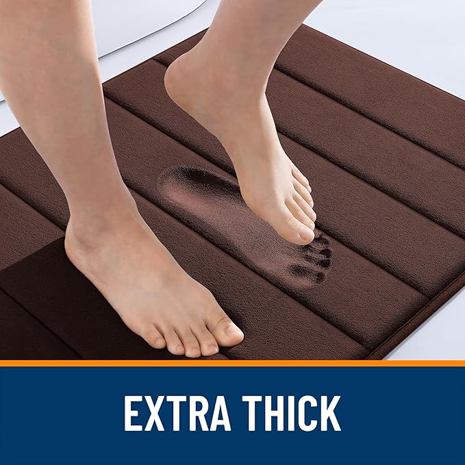 OLANLY Memory Foam Long Bathroom Rugs Runner 47x20, Super Soft Absorbent Bath Mat, Quick Dry, Machine Washable Shower Floor Rugs, Bathmat Carpet, Bathroom Home Decor Accessories, Brown