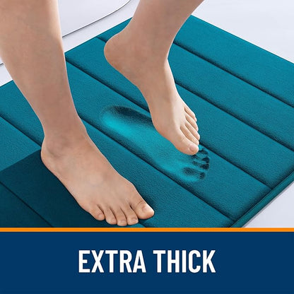 OLANLY Memory Foam Bath Mat 44x32, Super Soft Absorbent Bathroom Rugs, Quick Dry, Machine Washable Shower Floor Rugs, Bathmat Carpet, Bathroom Home Decor Accessories, Peacock Blue