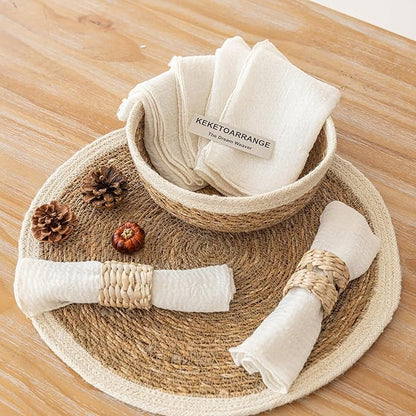Cheesecloth Napkins 17x17 Inches Cloth Napkins Handmade Washable Reusable for Dinner Wedding Baby Bridal Shower Party Boho Decorations Bulk Set of 6 Ivory Cream White