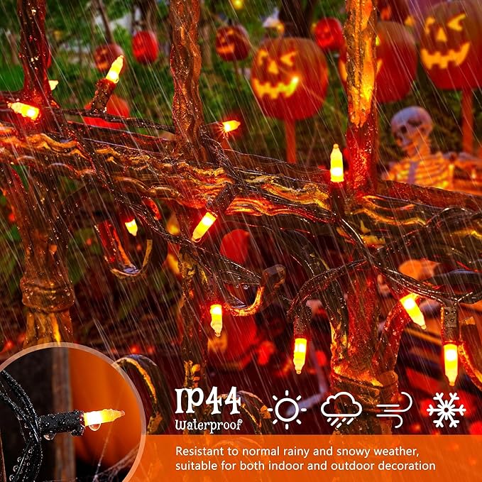 HEYFUNi Orange Halloween Lights,23ft 100-Count Incandescent Halloween Mini String Lights with Black Wire, Orange Christmas Lights Waterproof for Outdoor, Indoor, Patio, Home, Fall, Party Decor