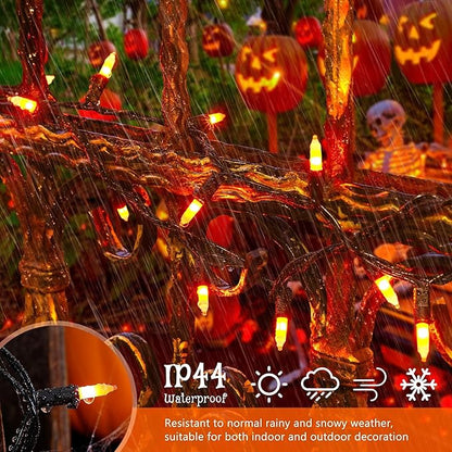 HEYFUNi Orange Halloween Lights,23ft 100-Count Incandescent Halloween Mini String Lights with Black Wire, Orange Christmas Lights Waterproof for Outdoor, Indoor, Patio, Home, Fall, Party Decor