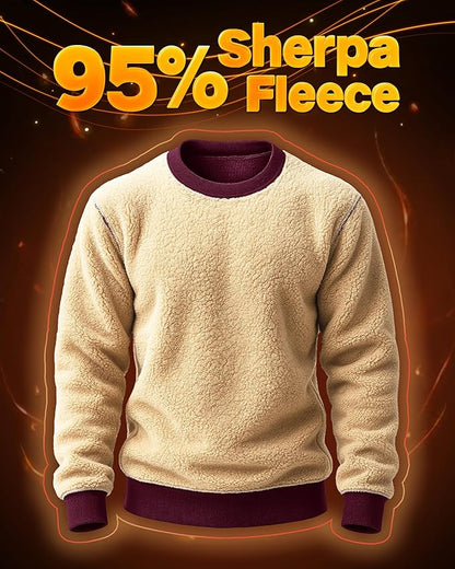 Boladeci Men's Full Sherpa Lined Crewneck Sweatshirts Heavy-weight Fleece Pullover Thick Thermal Long Sleeve Cotton