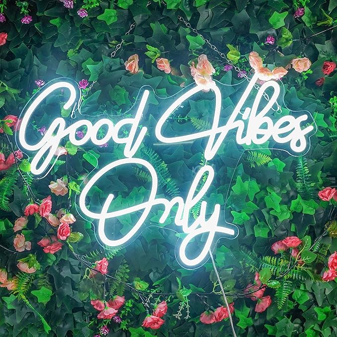 Good Vibes Only Neon Sign for Wall Decor 21.6" x 14.1" Large Cool White LED Fun Vibe Lights for Party, Bedroom, Bar, Wedding Decoration - Best Gifts for Birthday, Christmas