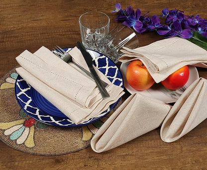Natural Color Blend Cotton Linen Napkins Set of 12 - Hemstitched 18x18 Inch Decorative Elegant Soft Washable Reusable Flax Dinner Napkin for Dining Table Décor Weddings Party Christmas & Everyday Use