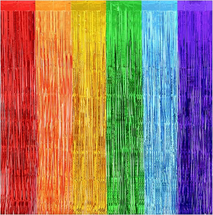 Thicken Rainbow Streamers 2 Pack 3.2 x 8.2 FT for Rainbow Birthday Party Decorations, Tinsel Backdrop Curtains, Foil Fringe Photo Backdrop for Fiesta, Mexican, Pride, Baby Shower Decorations