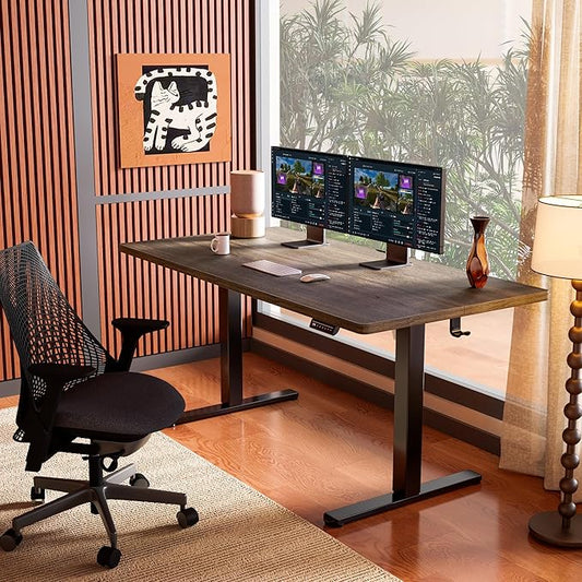 ErGear Height Adjustable Electric Standing Desk, 55 x 28 Inches Sit Stand up Desk, Memory Computer Home Office Desk, Dark Walnut