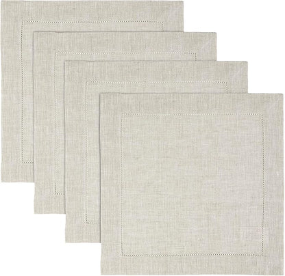 Solino Home Linen Square Placemats Set of 4-100% Pure Linen Light Natural Cloth Placemats 14 x 14 Inch - Classic Hemstitch, Machine Washable Place Mats for Fall, Autumn